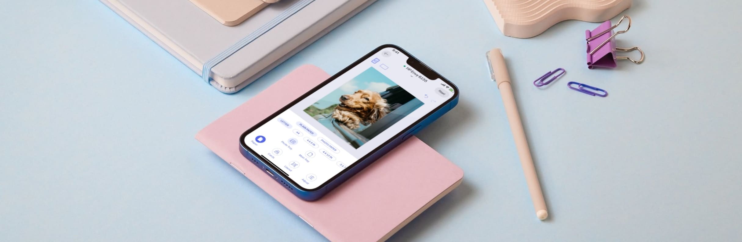 A phone showing a photo printing app